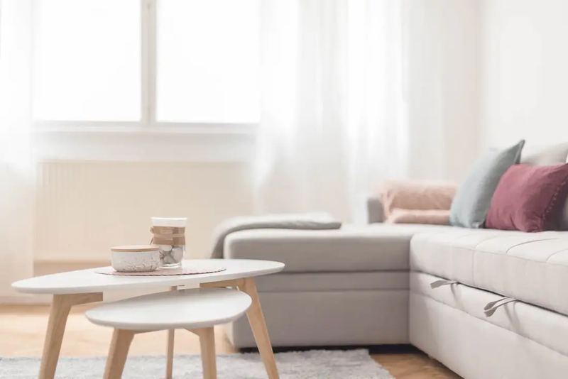 High-key cozy living room. By interior photographer in Budapest