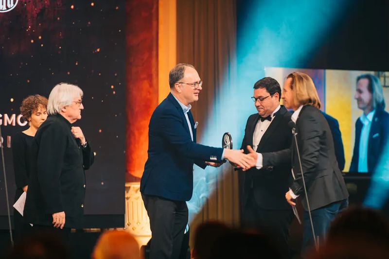 Handing in awards at an event in Budapest