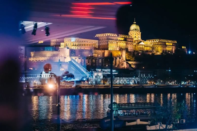 Budapest nightscape. Buda Castle over Danube