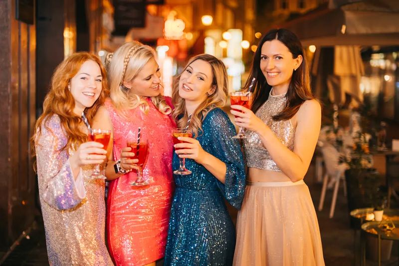 Nightlife in Budapest for lady. Four ladies having cocktails